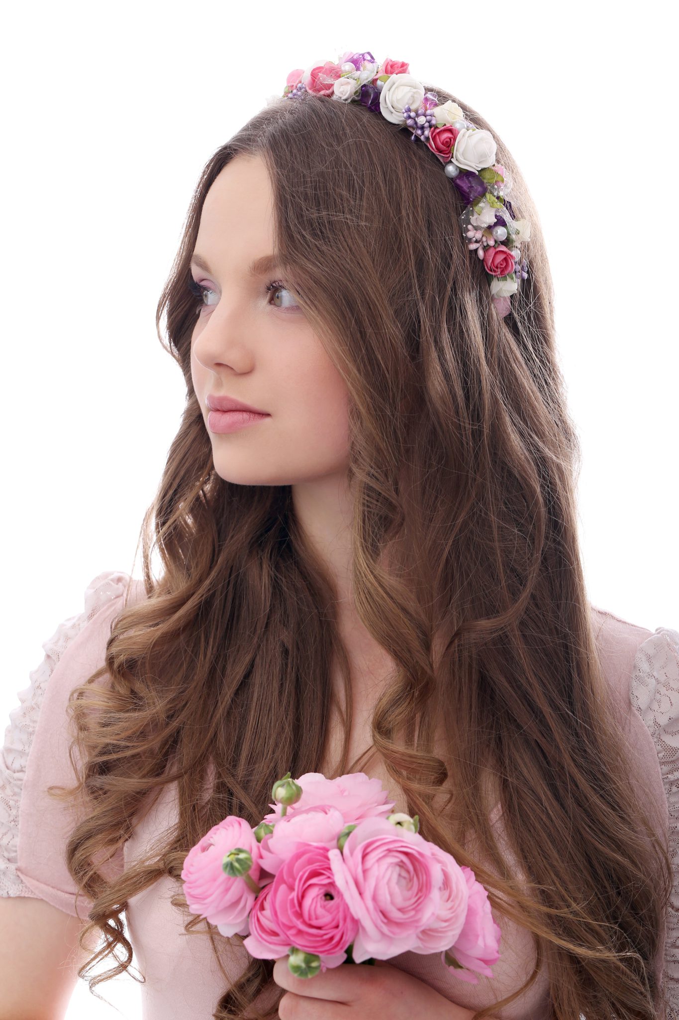 Cute, young girl with flowers